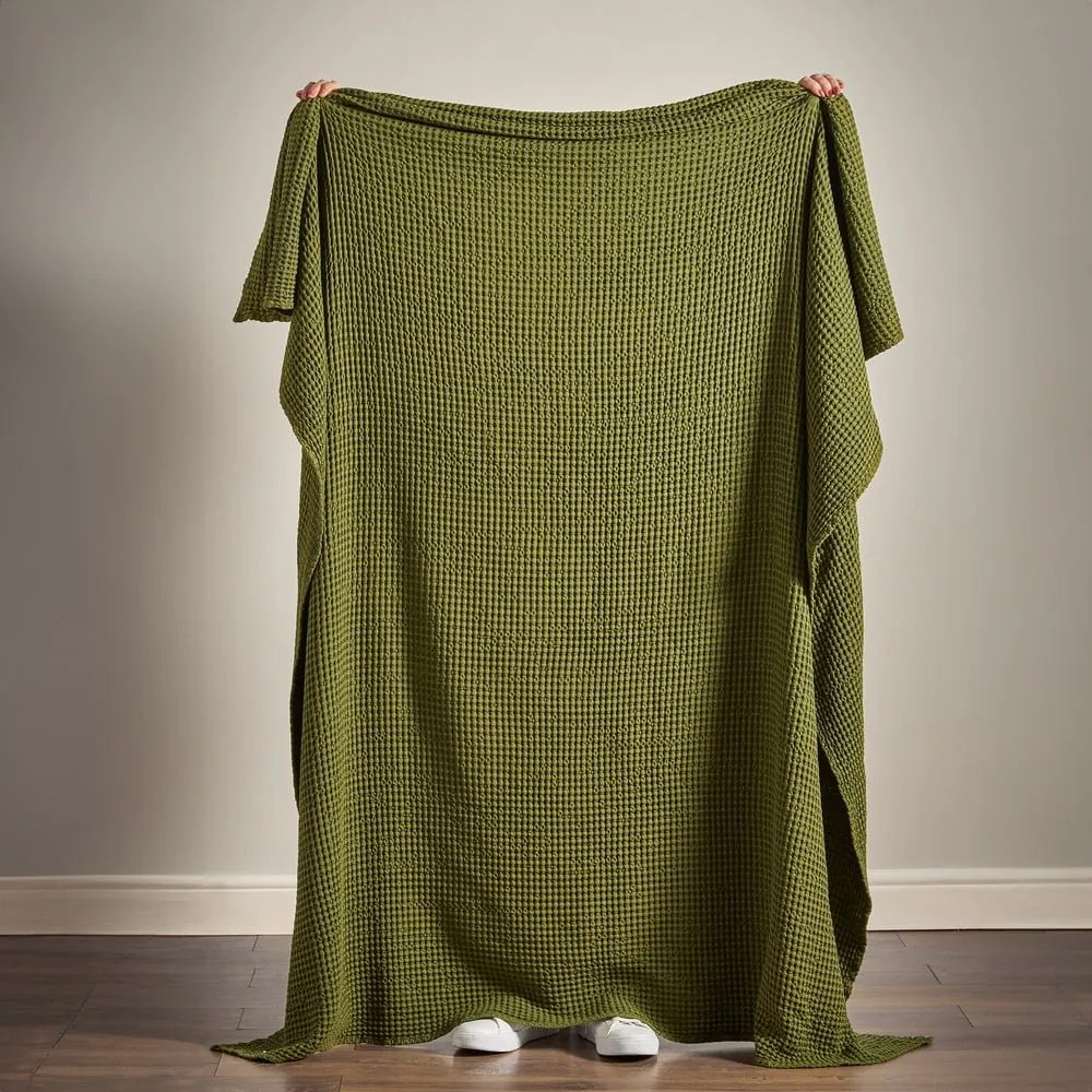 Zielony bawełniany koc 150x200 cm Jaipur Chunky Waffle – Pineapple Elephant