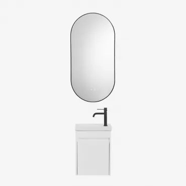 Zestaw Wiszących Mebli Łazienkowych Zintegrowany Z Umywalką Narek Biała & Owalna Osłona Led I Przeciwmgielna Czarny 50x100 - Sklum