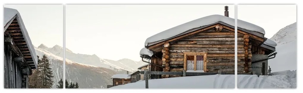 Obraz - chata górska w śniegu (170x50 cm)