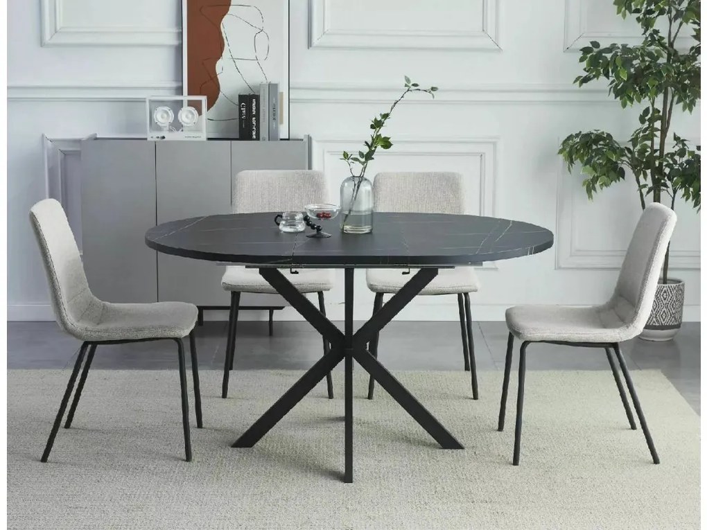 Rozkładany stół jadalniany GASTON 100(135)x100 cm, czarny dekor marmurowy