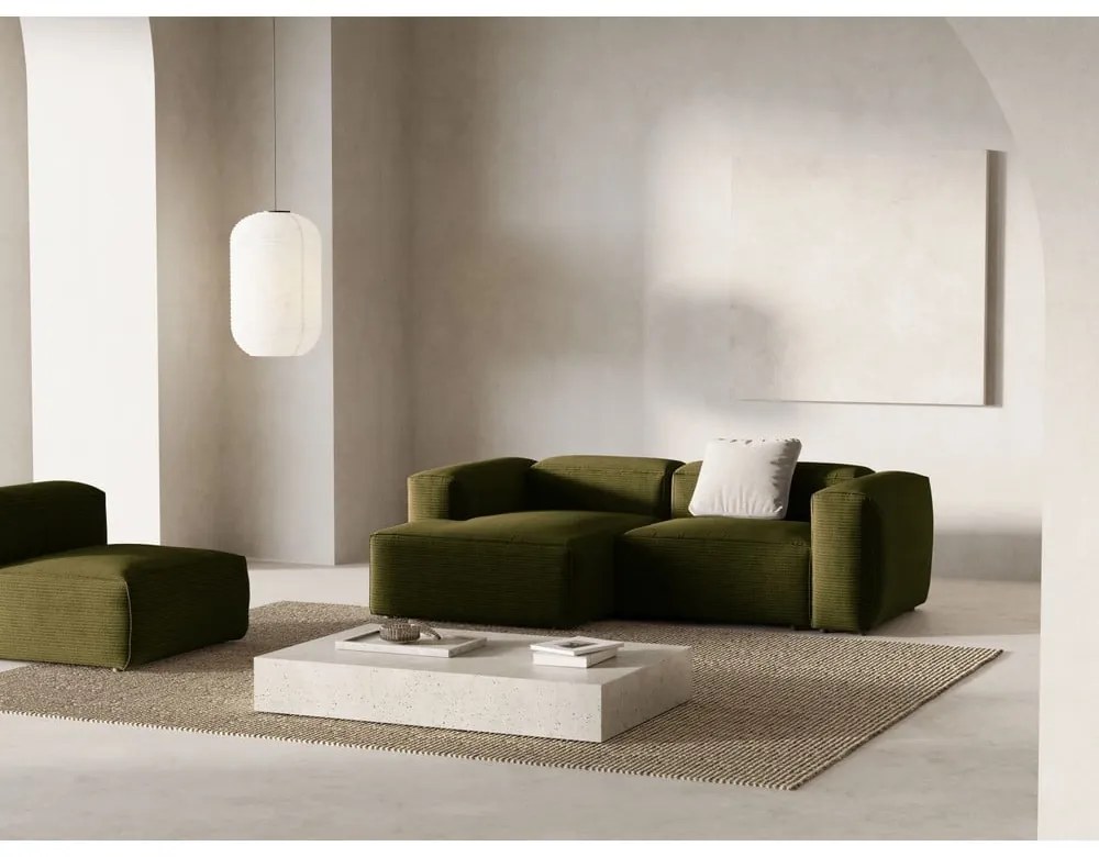 Zielony sztruksowy narożnik (lewostronny/z szezlongiem) Bergano – Cosmopolitan Design