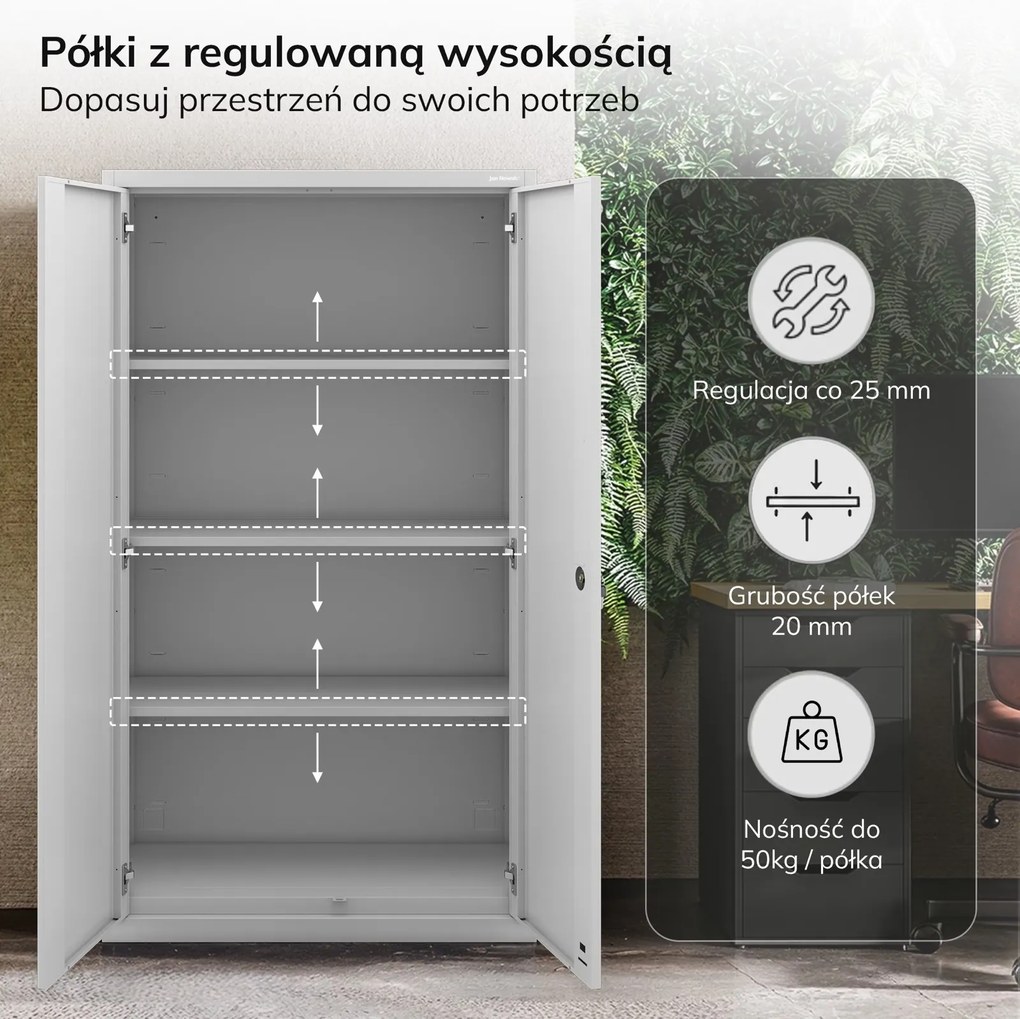 Szafa metalowa wielofunkcyjna Megan na cokole, szara