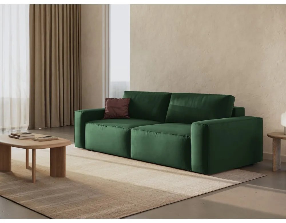 Ciemnozielona aksamitna rozkładana/ze schowkiem sofa 247 cm Jodie – Micadoni