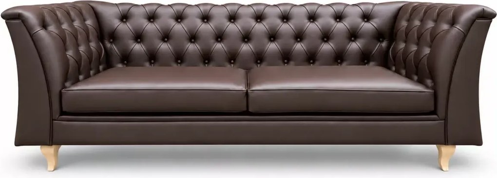 (Wyprzedaż) Pikowana kanapa Chesterfield w ekoskórze w kolorze brązowym