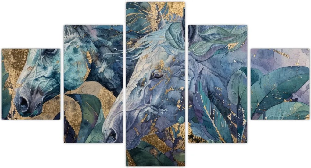 Obraz - Konie na złotym tle (125x70 cm)