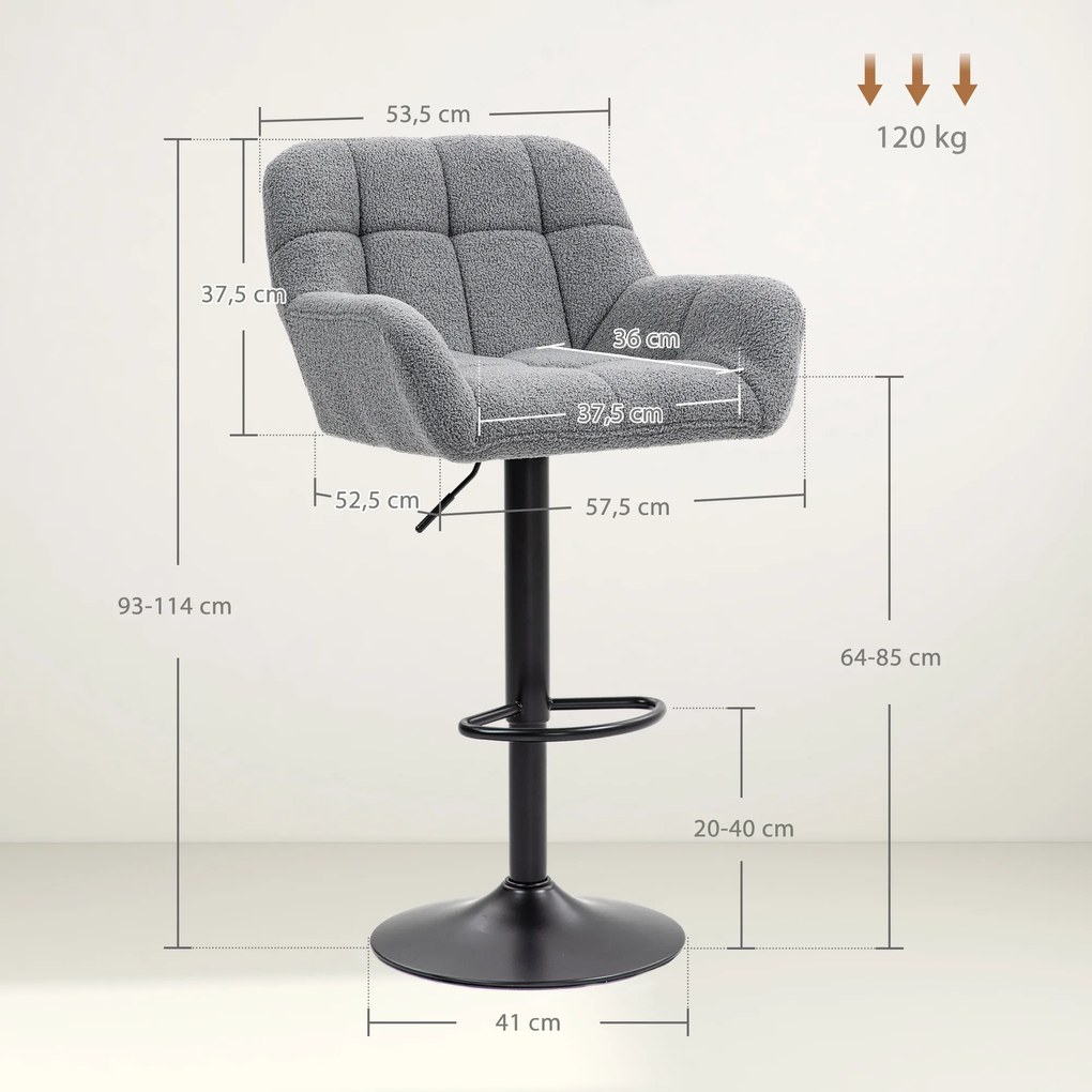 HOMCOM Hokery Barowe 2 w Zestawie w Stylu Retro Regulowane Flock Szary + Czarny