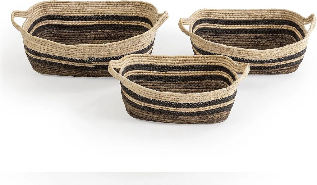 Zestaw trzech koszyków Luar z naturalnego włókna i papieru, brązowy/beżowy.
