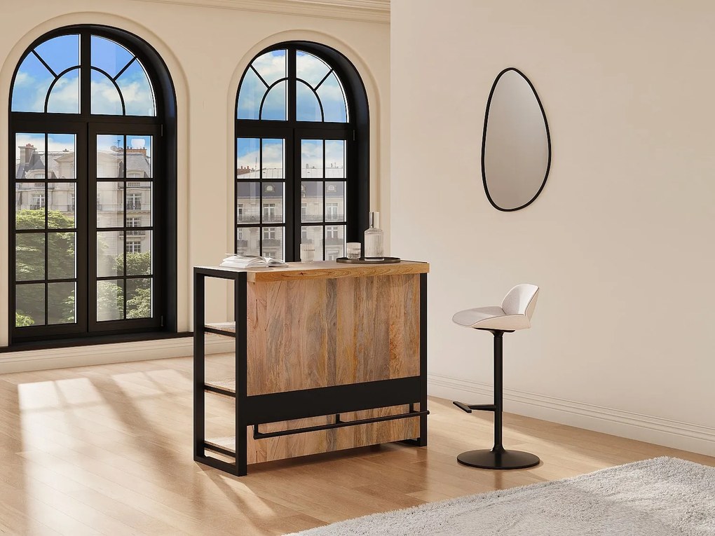 Szafka barowa z 3 półkami z drewna mangowca i metalu - Naturalny i czarny - HARLEM II