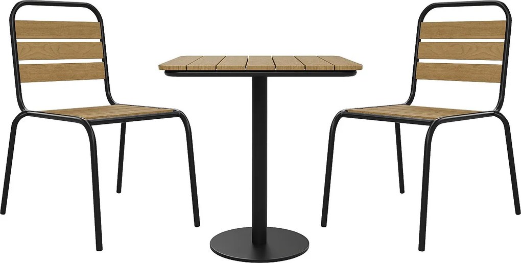 Meble ogrodowe z polywood i metalu: stół szer. 70 cm i 2 krzesła składane - Czarny - LYLIOS od MYLIA