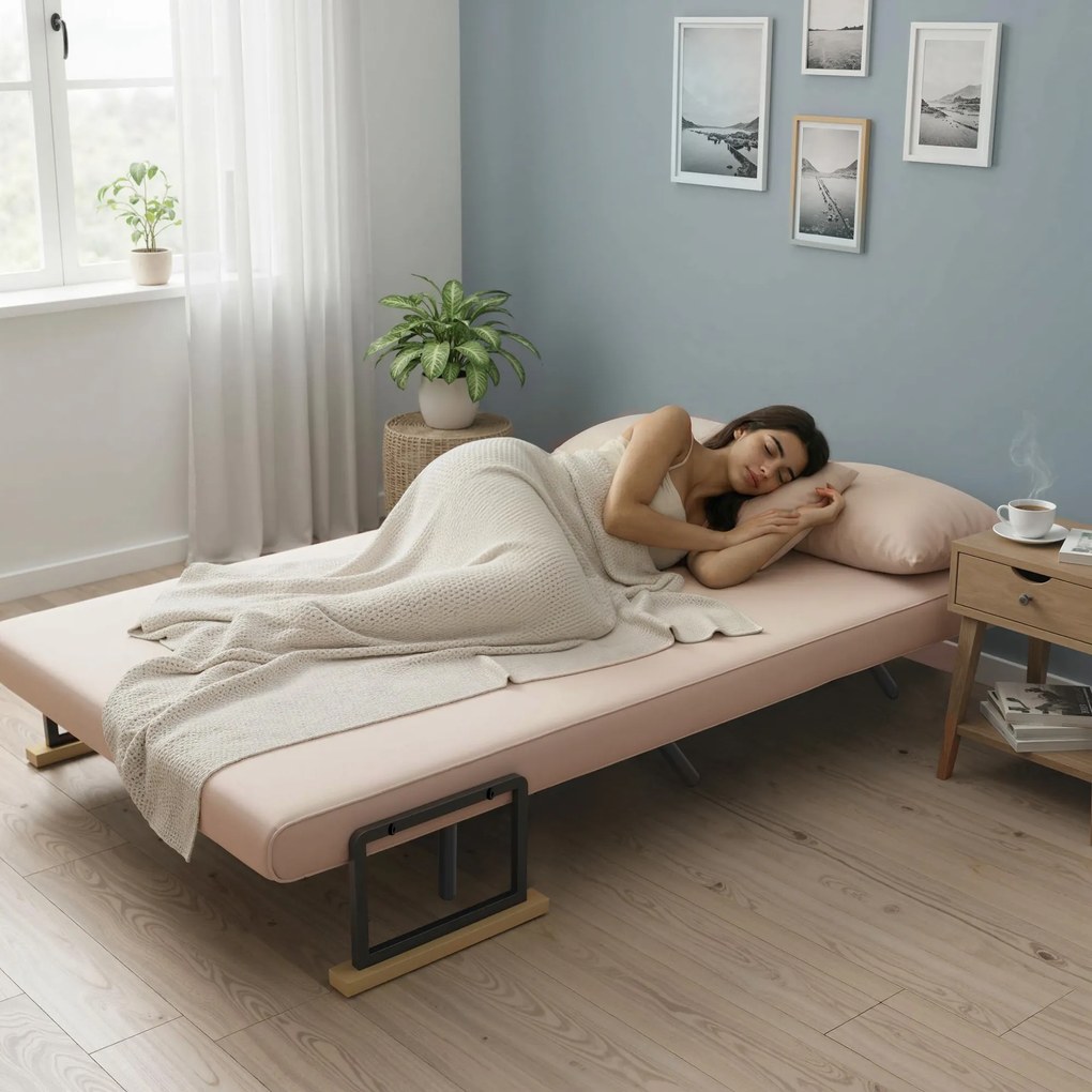 HOMCOM Sofa 2 osobowa z funkcją spania aksamitna z 2 poduszkami w kolorze naturalnym beżowym czarnym | Aosom PL