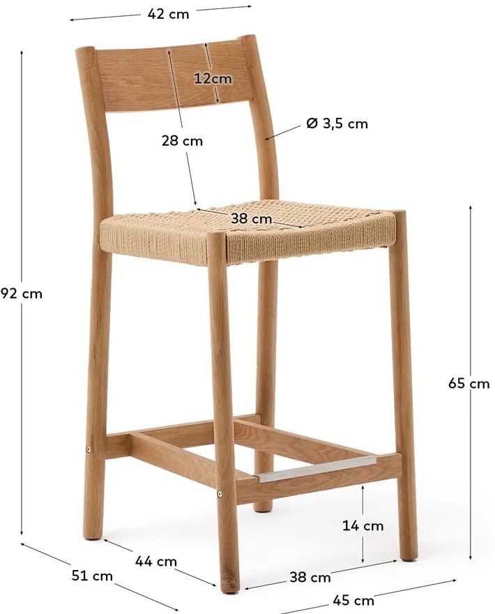 Hoker z litego drewna dębowego w naturalnym kolorze (wysokość siedziska 65 cm) Yalia – Kave Home