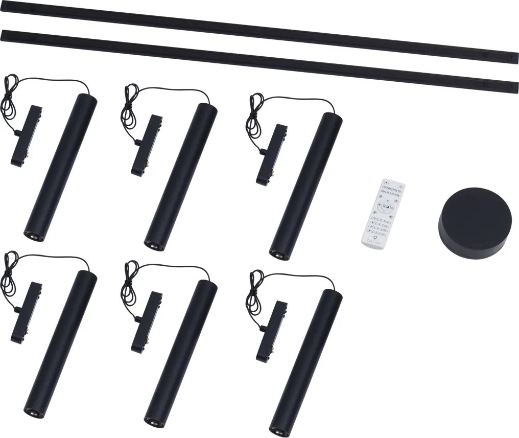 Nowoczesny system oświetlenia szynowego z 6 czarnymi lampami wiszącymi jednofazowymi - Magnetic Cassie