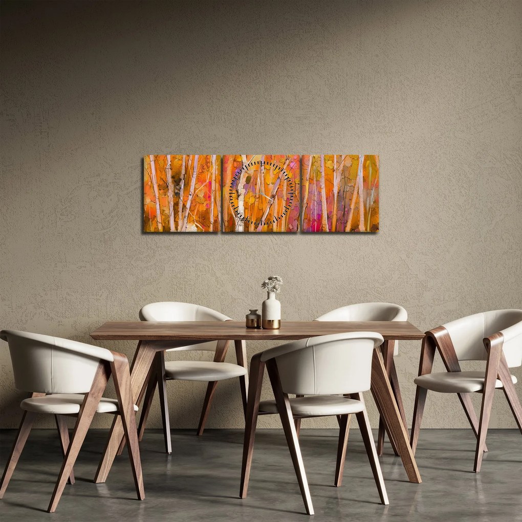 Obraz - Jesienny las (z zegarem) (90x30 cm)