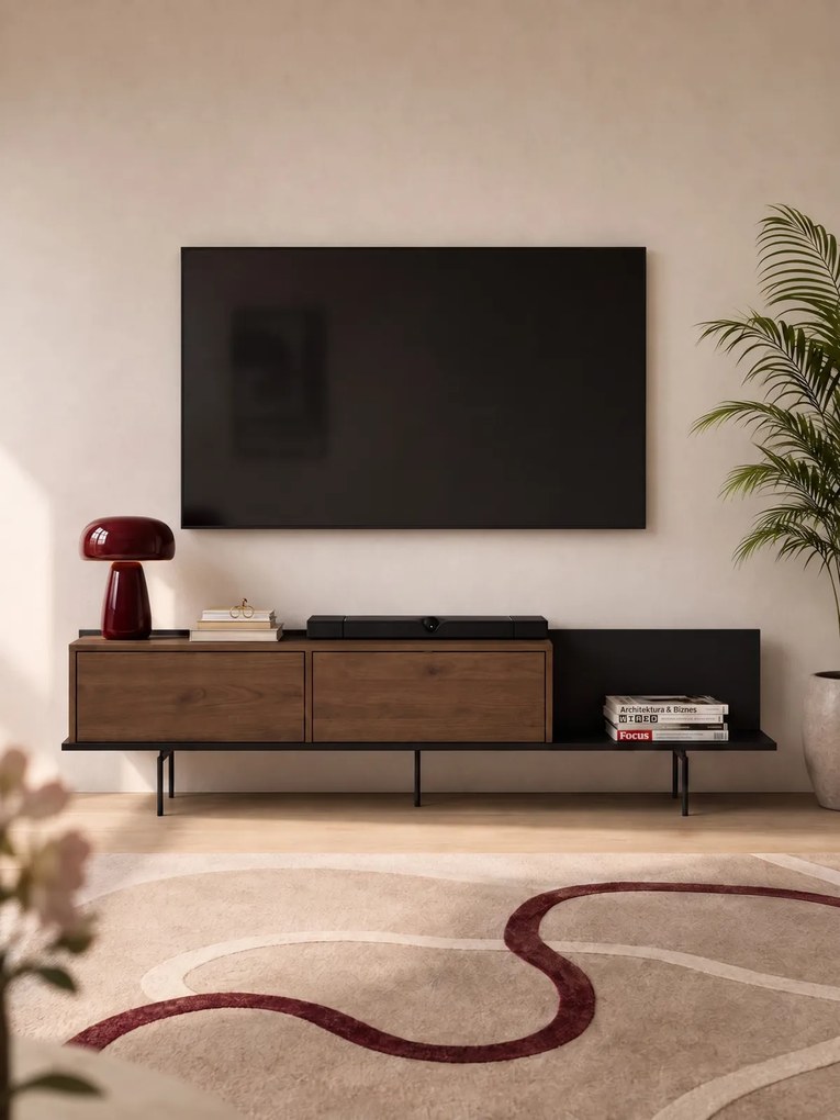 Szafka RTV Zenar 200 cm z metalowymi nogami - orzech elegant / czarny
