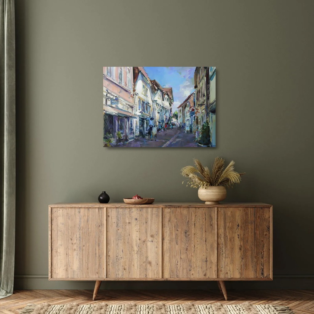 Obraz na szkle - Aleja starego miasta, malarstwo akrylowe (70x50 cm)