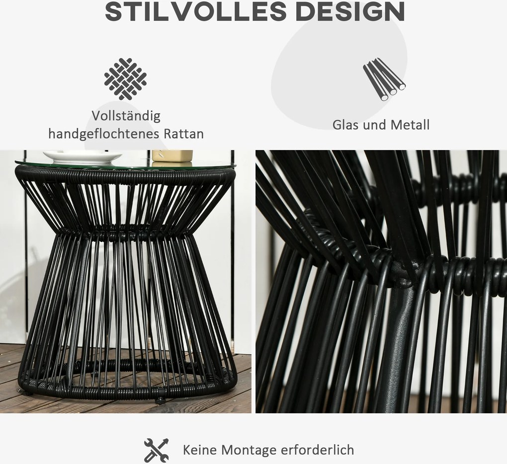 Outsunny Stolik ogrodowy w stylu boho, odporny na warunki atmosferyczne, PE-Rattan, 40 cm x 40 cm x 42 cm, Czarny