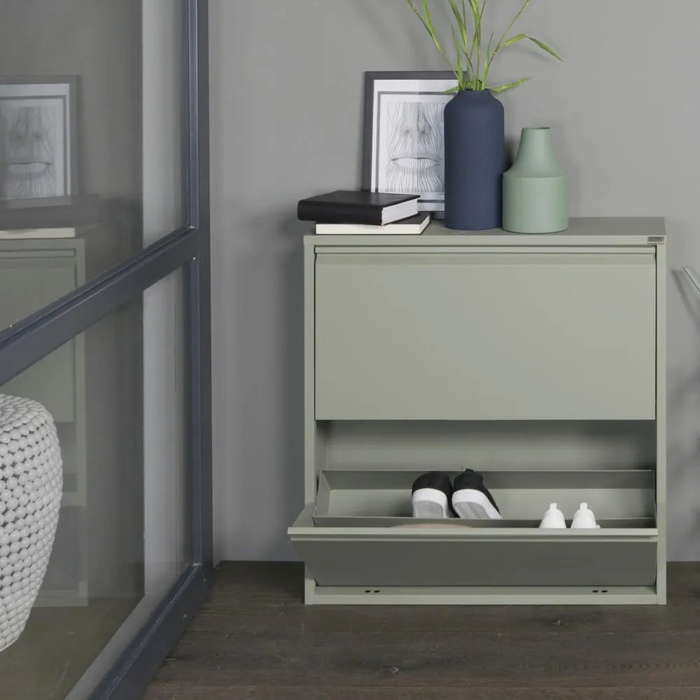 Zielonoszary metalowy regał na buty Billy – Spinder Design