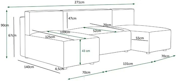 Ciemnozielony tapicerowany narożnik w kształcie litery U D4-F66