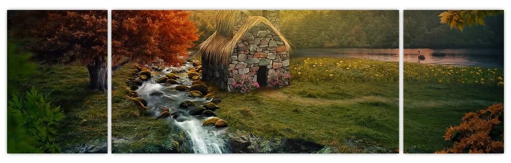 Obraz domku w bajkowym krajobrazie (170x50 cm)
