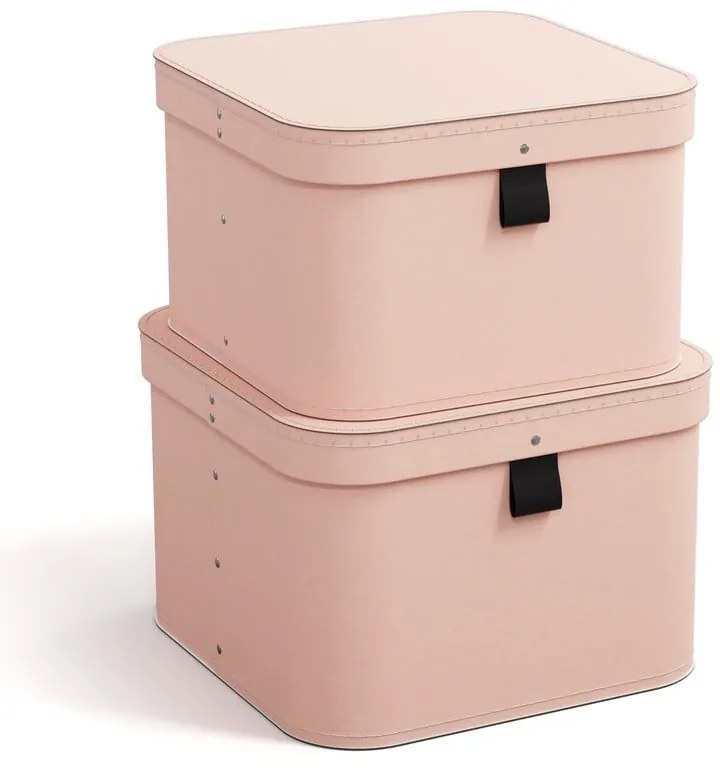 Różowe kartonowe pojemniki zestaw 2 szt. z pokrywką 28,5x28,5x19,5 cm Ludvig Paper Laminate – Bigso