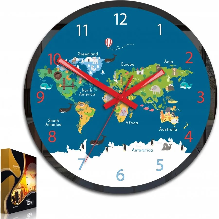 Zegar na ścianę mapa świata akrylowy naklejany okrągły kolorowy edukacyjny