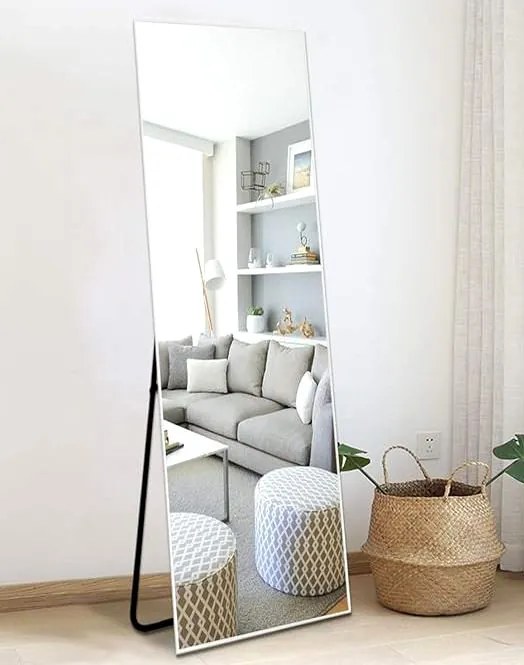 Wolnostojące lustro podłogowe ścienne srebrne ZJ-02 pełnowymiarowe 165x50 do przedpokoju salonu