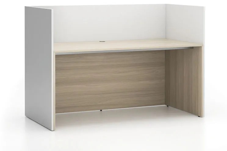 Zestaw mebli biurowych single z parawanem SEGMENT, prosty, dąb naturalny/biały