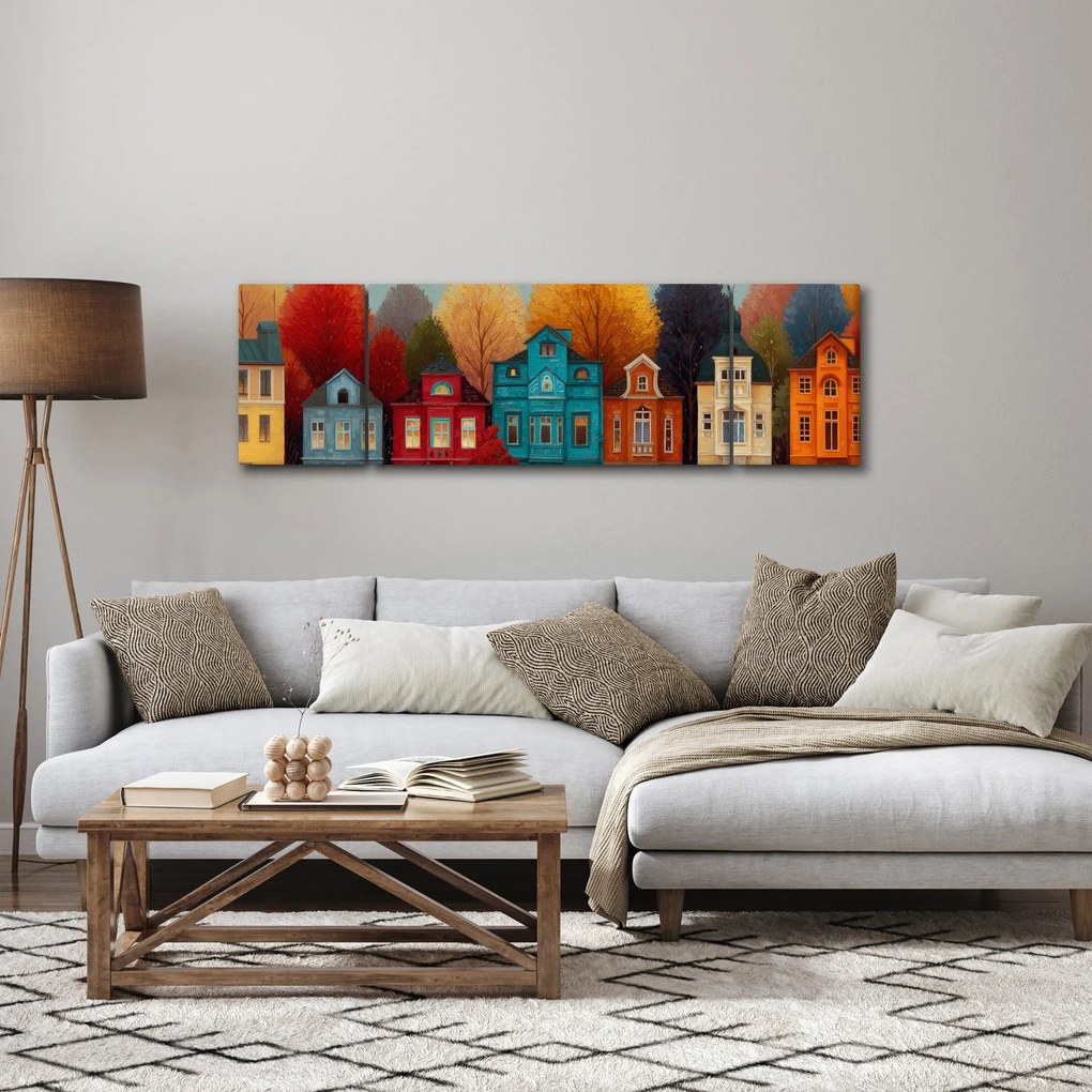 Obraz - Malowane jesienne miasto (170x50 cm)