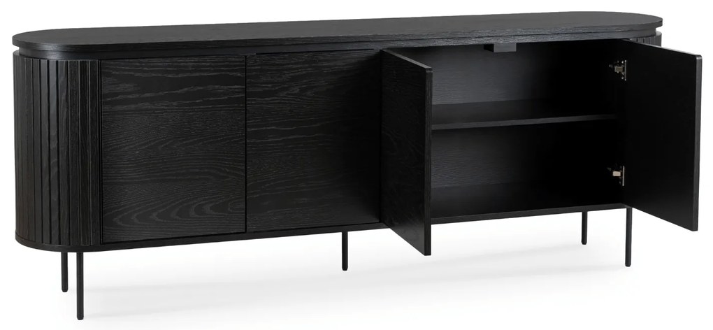 Komoda do Salonu BECK 200 cm Czarna Czterodrzwiowa Ryflowana Nowoczesna