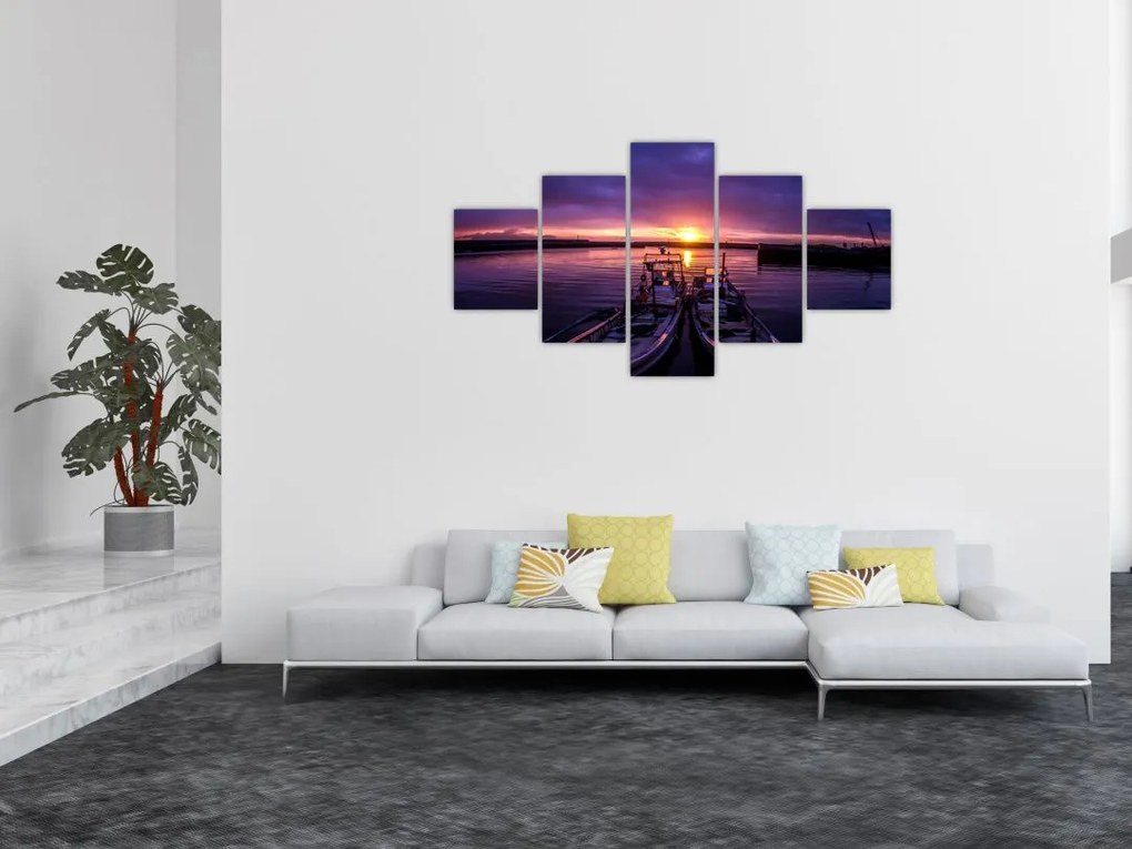 Obraz łodzi rybackich w porcie (125x70 cm)