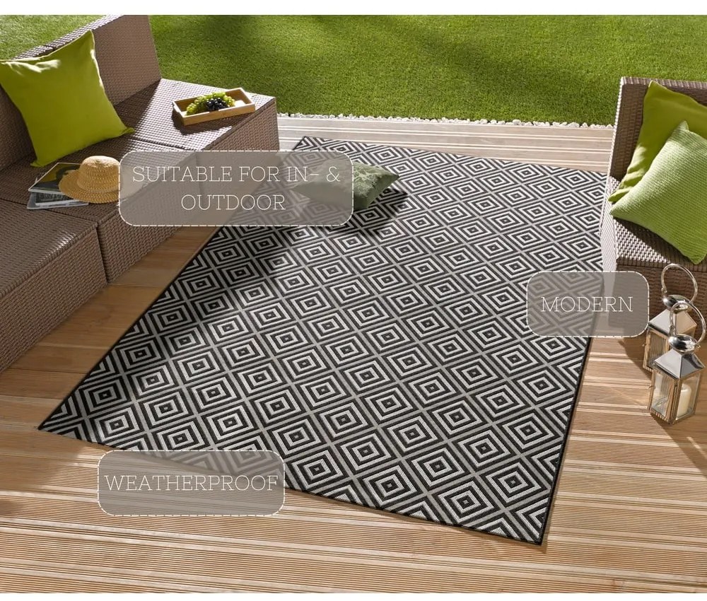 Czarno-biały chodnik odpowiedni na zewnątrz NORTHRUGS Karo, 80x150 cm