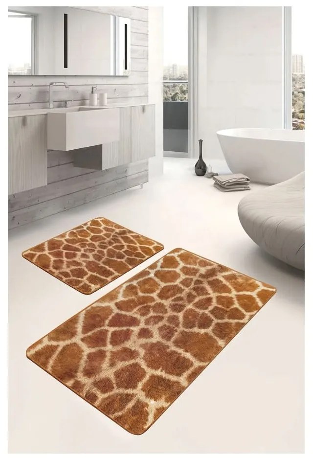 Brązowe aksamitne dywaniki łazienkowe zestaw 2 szt. 60x100 cm – Mila Home