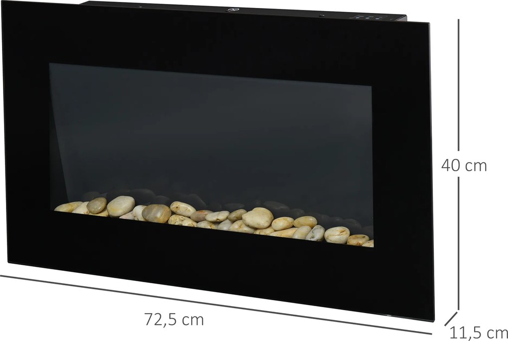 HOMCOM Elektryczny kominek ścienny LED z efektem ognia 1000W 2000W pilot zdalnego sterowania | Aosom PL