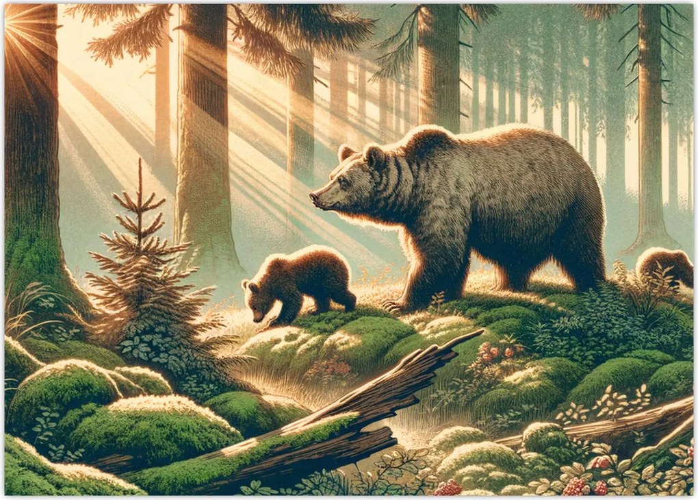 Obraz - Niedźwiedzie w lesie (70x50 cm)