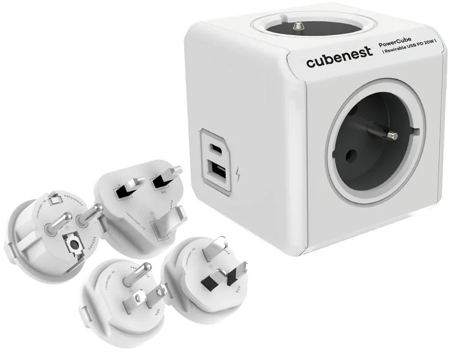 Rozgałęźnik do gniazdka 13 cm PowerCube ReWirable USB – Cubenest