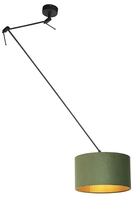 Lampa wisząca czarna z zielonym aksamitnym kloszem ze złotem 35 cm - BlitzWiejski/ Rustykalny / Vintage Oswietlenie wewnetrzne