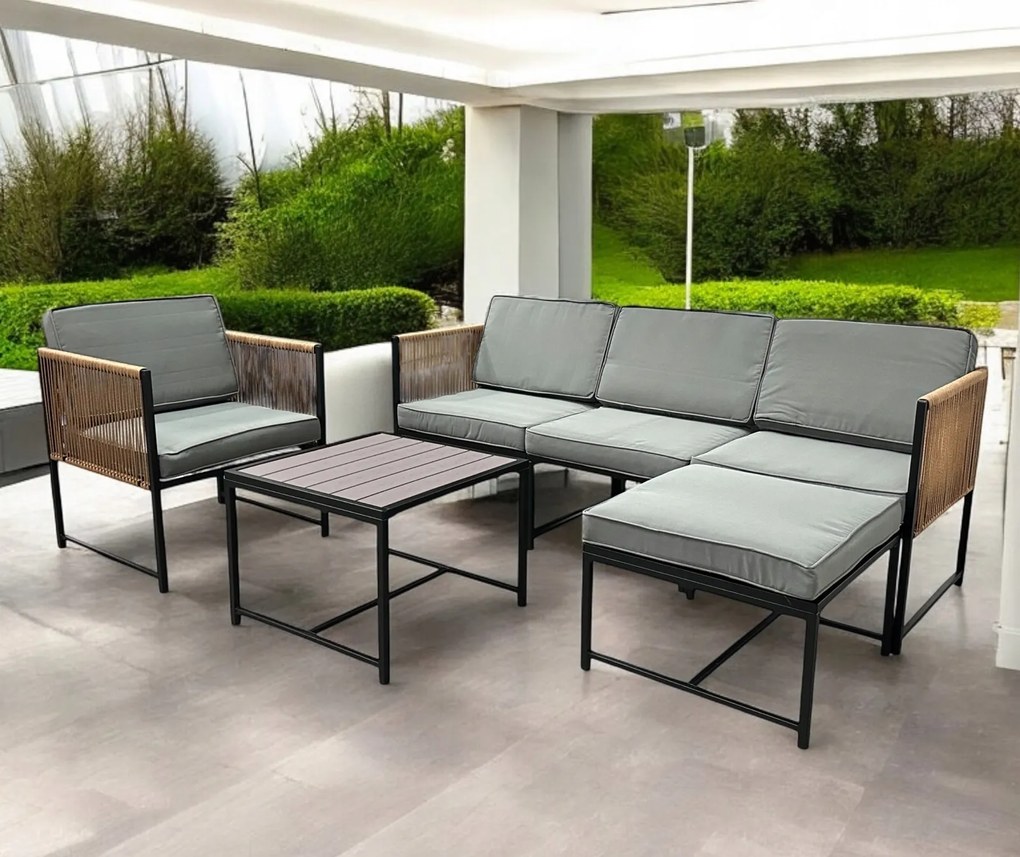 Dwustronny narożnik ogrodowy Serena, zestaw mebli, szary stolik