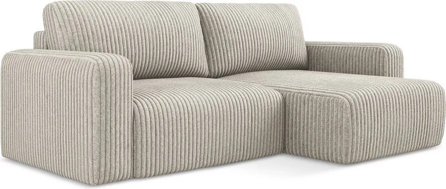 Beżowy sztruksowy rozkładany narożnik ze schowkiem (prawostronny/z szezlongiem) Kona – Makamii