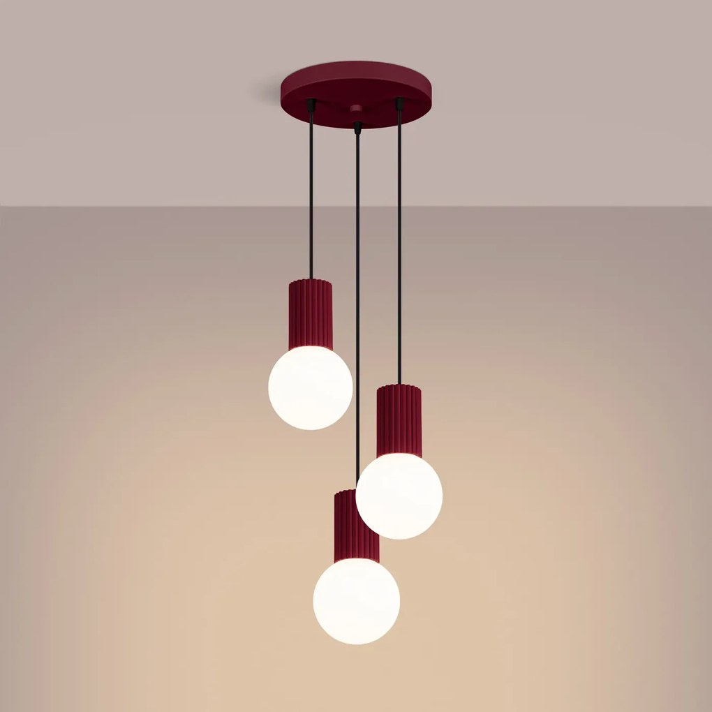 Lampa wisząca HALO 3P burgund ryflowana SOLLUX  LIGHTING