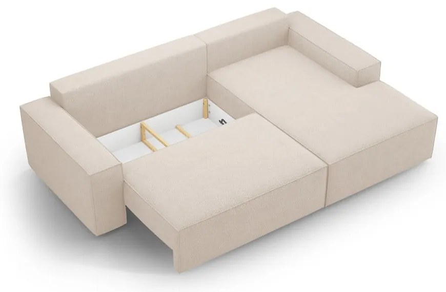 Beżowy rozkładany narożnik z materiału bouclé (prawostronny) Jodie – Micadoni Home