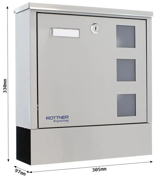 Skrzynka pocztowa LAGO, 330 x 305 x 97 mm, nierdzewna