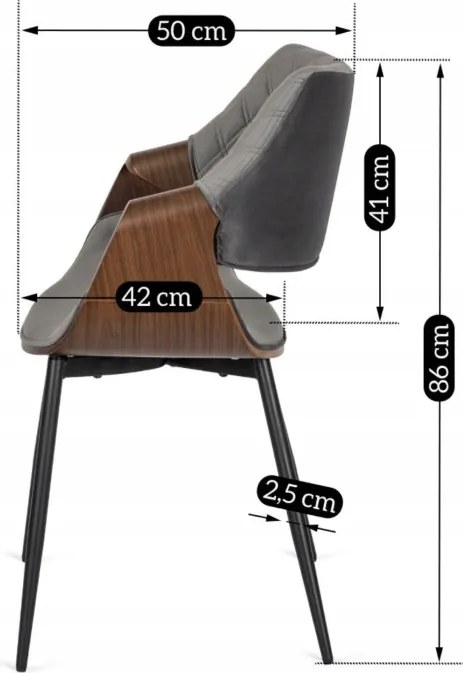Krzesło Tapicerowane z Drewna Giętego do Salonu DAKOTA Szare/Orzech Welurowe Nowoczesne Loft