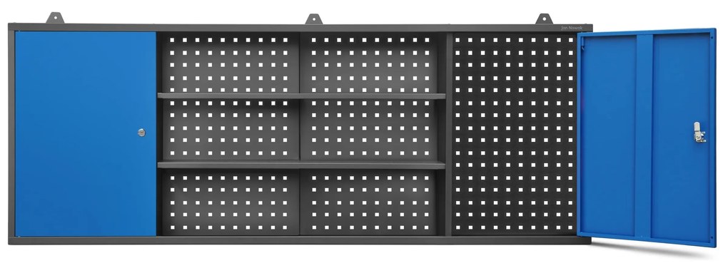 Szafka warsztatowa wisząca z perforowaną tablicą antracytowo-niebieska, 1600x600x200 mm: LEO