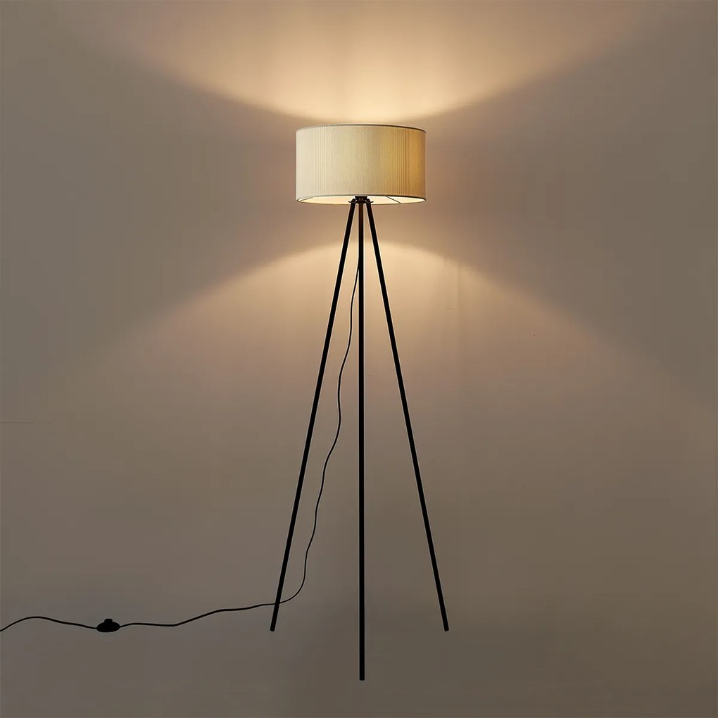 Nowoczesna lampa podłogowa trójnóg biała z aksamitnym abażurem - Luz