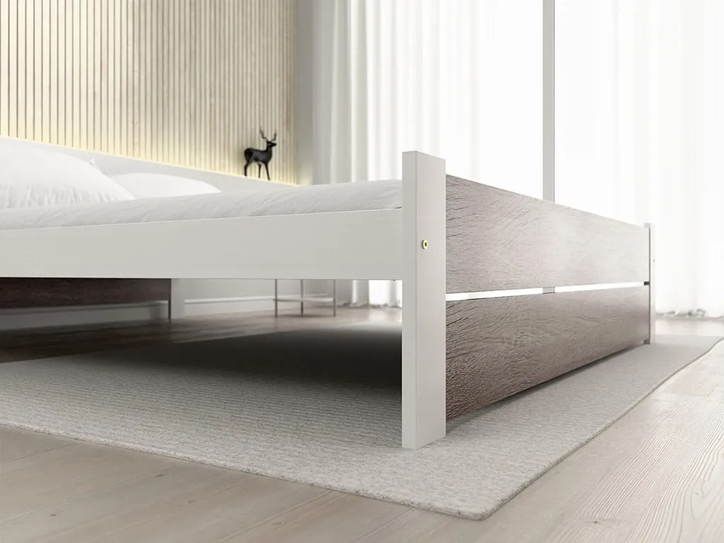 Łóżko IKAROS DOUBLE 180 x 200 cm, biały/dąb truflowy Stelaż: Ze stelażem listwowym rolowanym, Materac: Materac Sommera