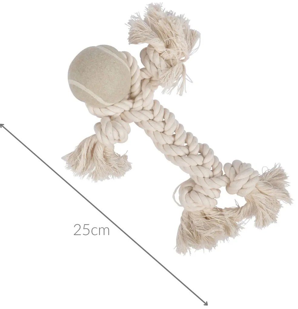 Zabawka dla psa, sznurek z węzłami i piłką, 25 cm