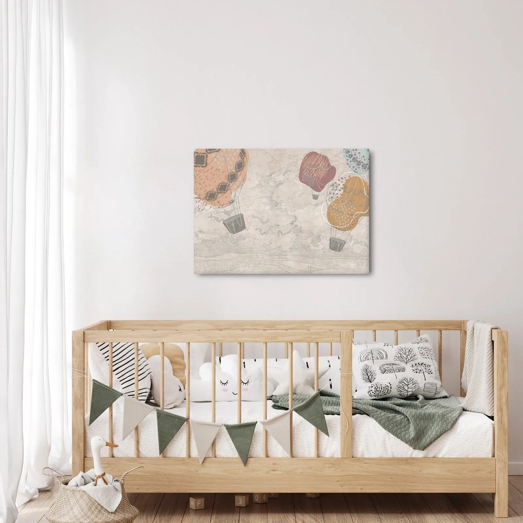 Obraz - Balony nad miastem, ciepłe odcienie (70x50 cm)