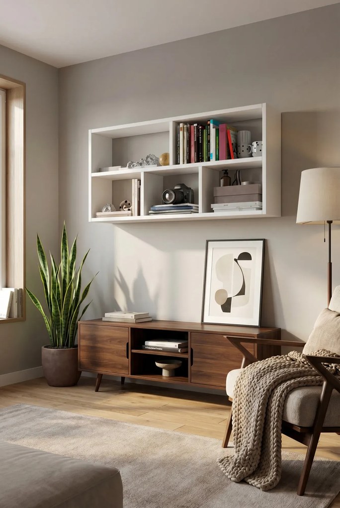 Biała minimalistyczna półka wisząca N3-B65