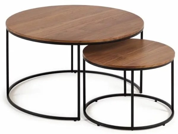 Brązowe okrągłe stoliki z blatem w dekorze orzecha zestaw 2 szt. ø 80 cm Yona − Kave Home