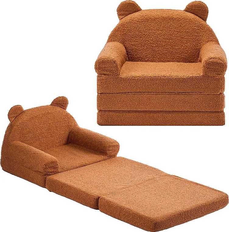 Fotel SucceBuy dla Dzieci Przekształcalny 2w1, Składane i Miękkie Łóżko Kanapowe, z Podłokietnikami, z Gąbki 28D i Polarowej, Sofa dla Maluchów